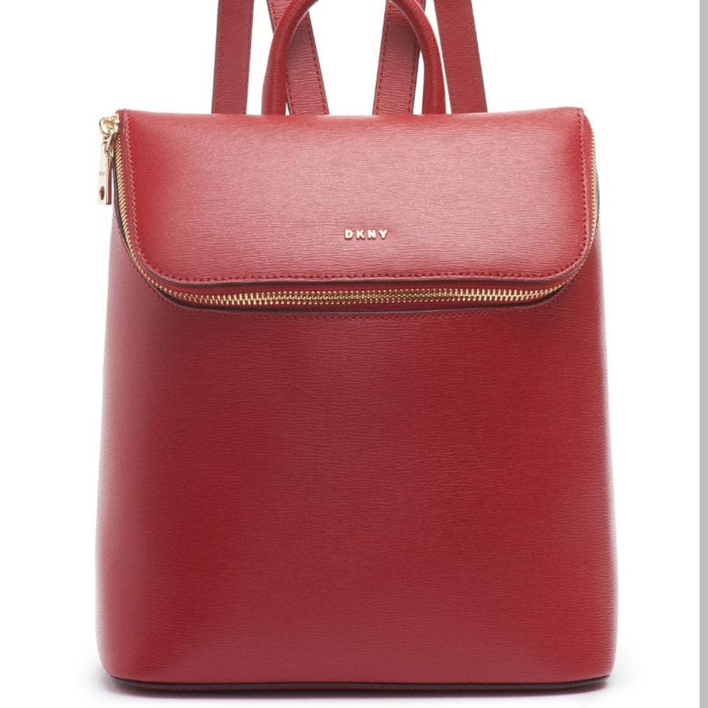 DKNY Bryant Leather Top Zip Backpack -Bright Red - Picture 4 of 7